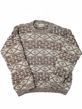Vintage 1991 Sweater Graphix Chunky Knit Pullover Burgundy Cream Mens XL USA